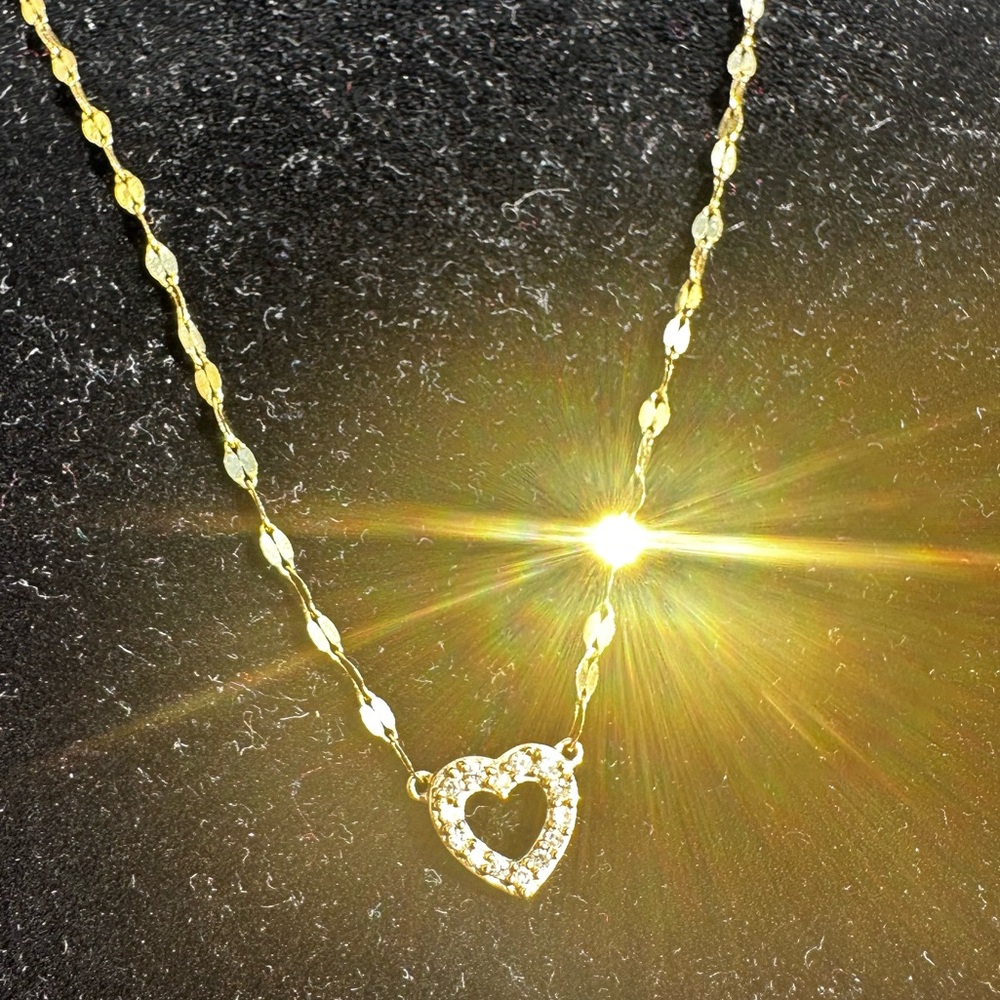 New Real Solid 10K Diamond Necklace open heart natural diamond necklace